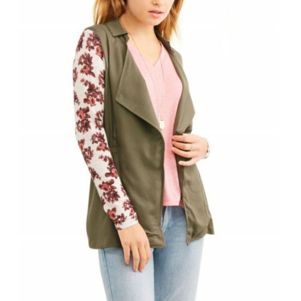 Self Esteem Printed Sleeve Waterfall Open Jacket
